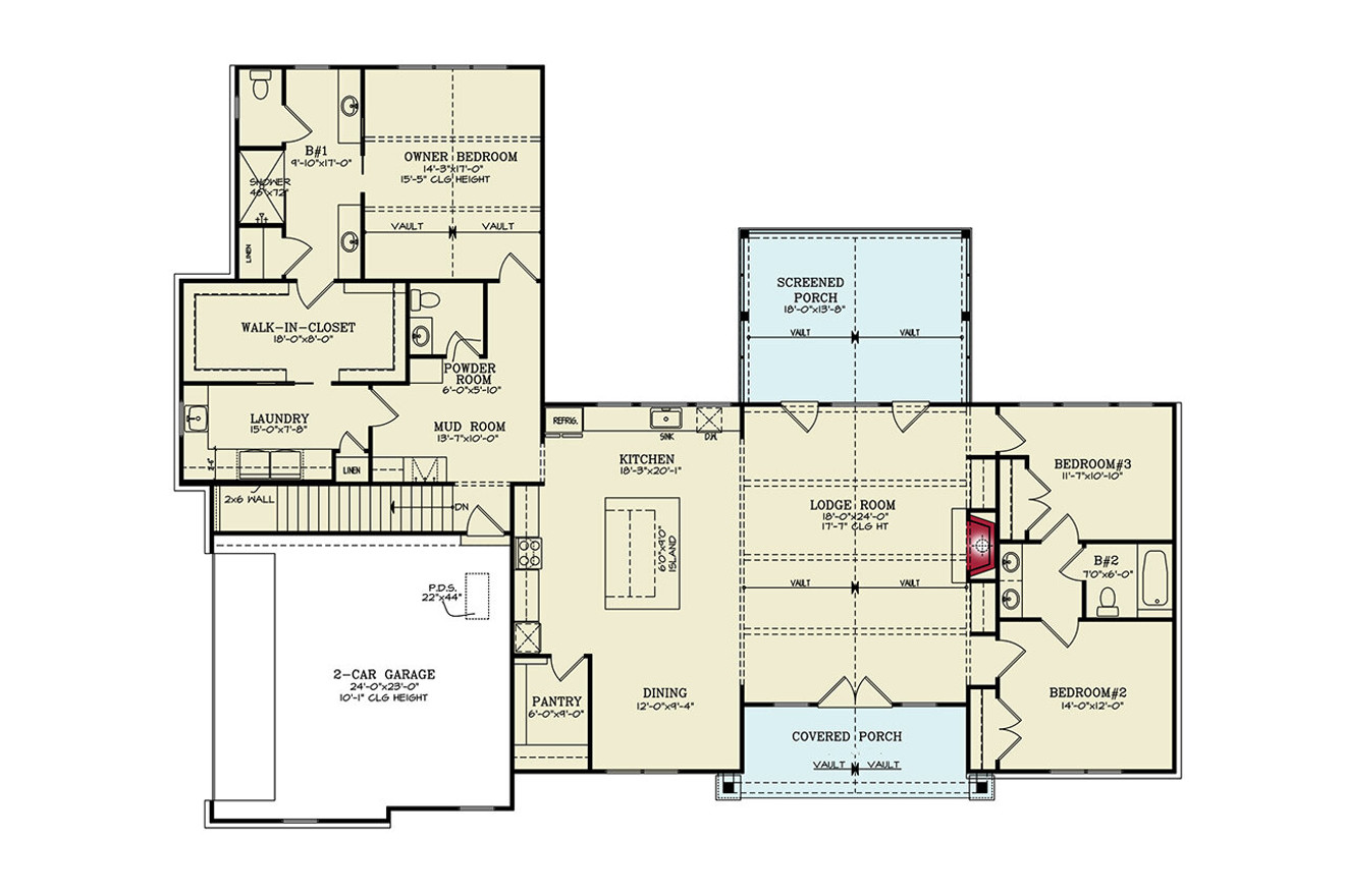 Mountain Rustic House Plan - Sunset Ridge 90068 - 1st Floor Plan