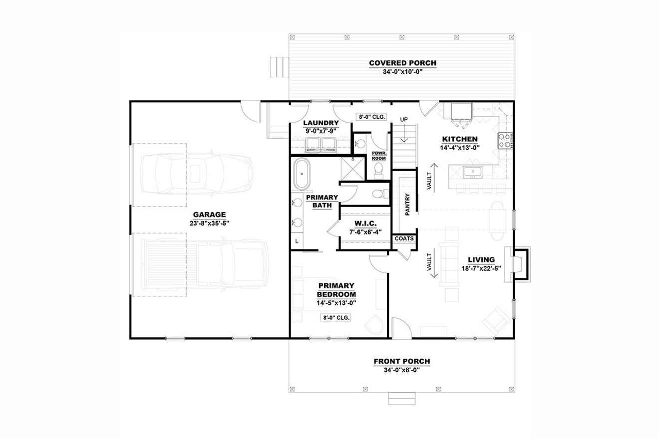 Country House Plan - Frady 1 + Garage 76009 - 1st Floor Plan