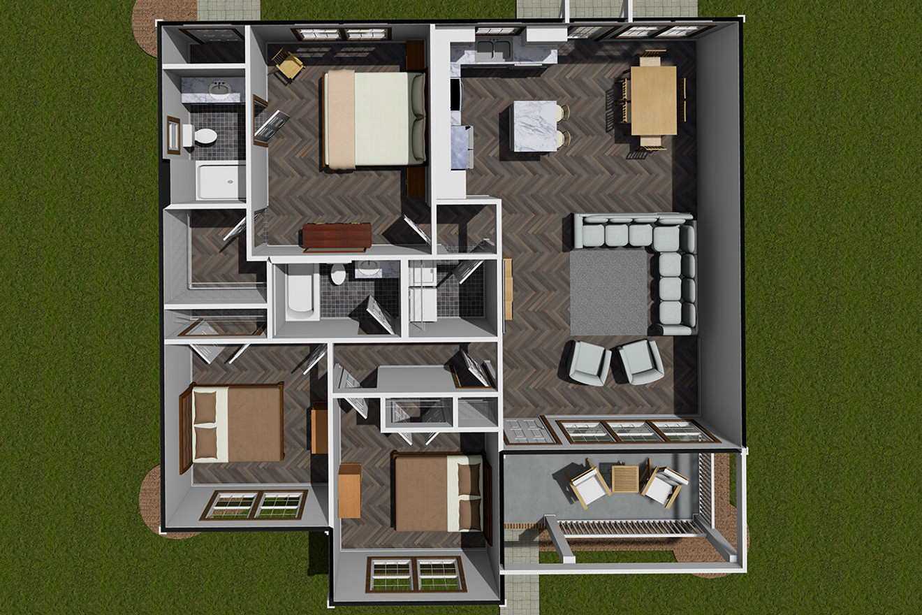 Craftsman Style House Plan - 54057 Adrian - 1st Floor Plan Dollhouse - 