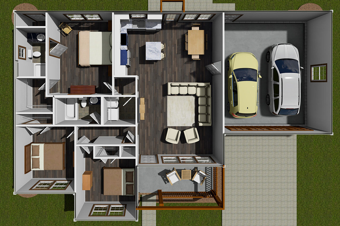 Craftsman Style House Plan - 26816 Sebastian - 1st Floor Plan Dollhouse - 