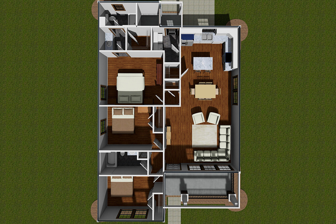 Craftsman House Plan - Kirksville 25770 - 1st Floor Plan Dollhouse - 