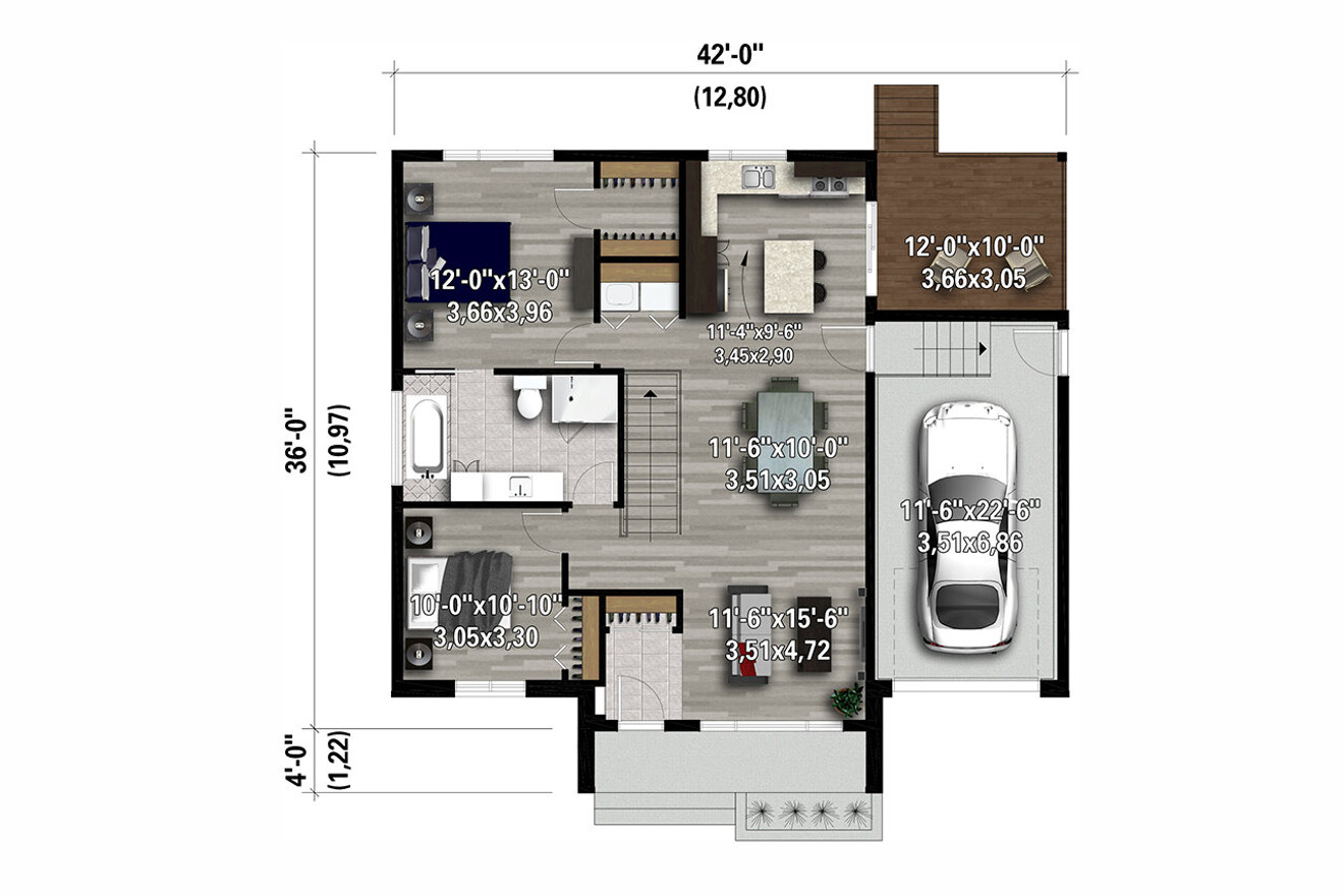 Modern House Plan - 57600 - 1st Floor Plan