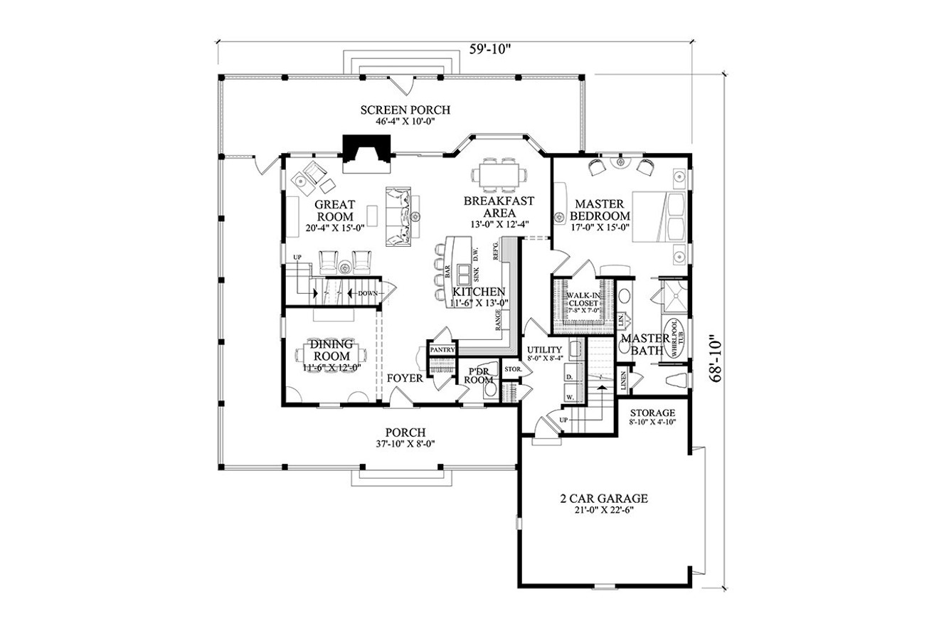 Southern House Plan - Timber Ridge 74182 - 1st Floor Plan