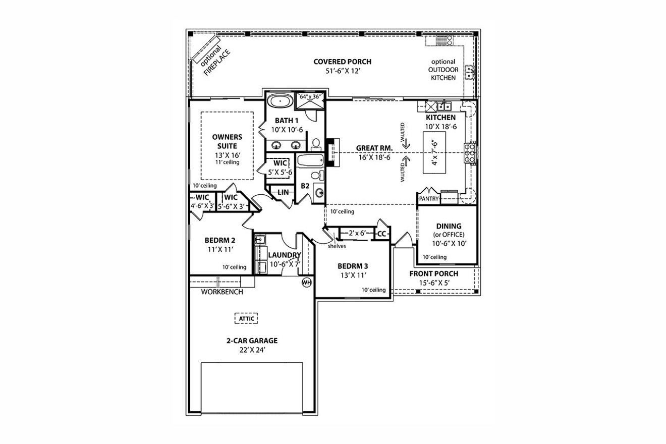 Cottage House Plan - Cream Puff 75681 - 1st Floor Plan