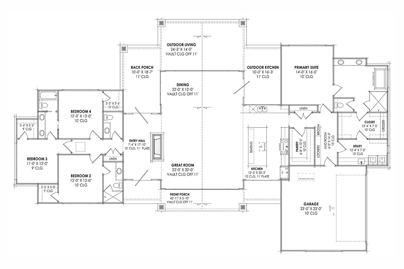 Modern House Plan - 23179 - 1st Floor Plan
