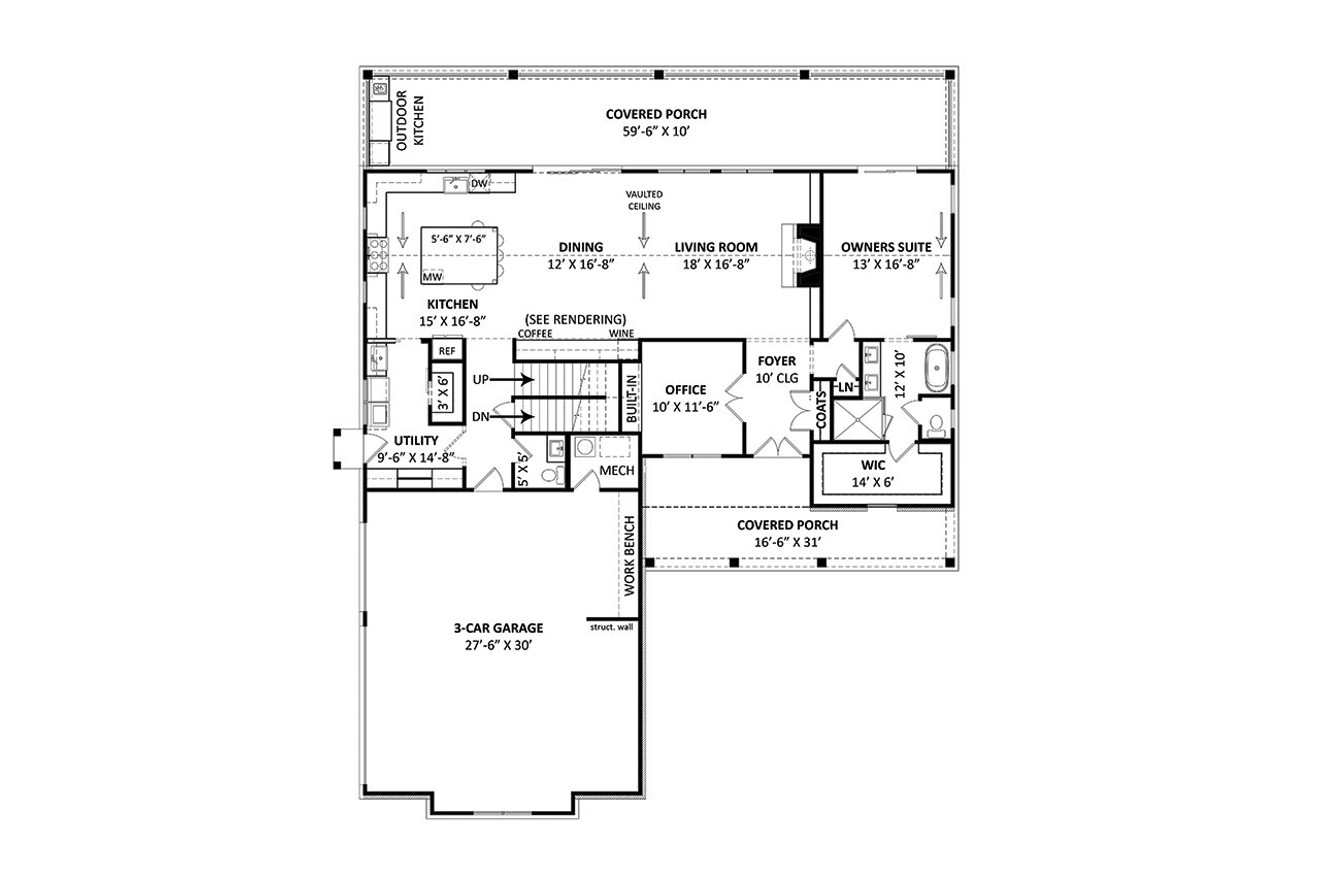 Farmhouse House Plan - White Lily 55602 - 1st Floor Plan