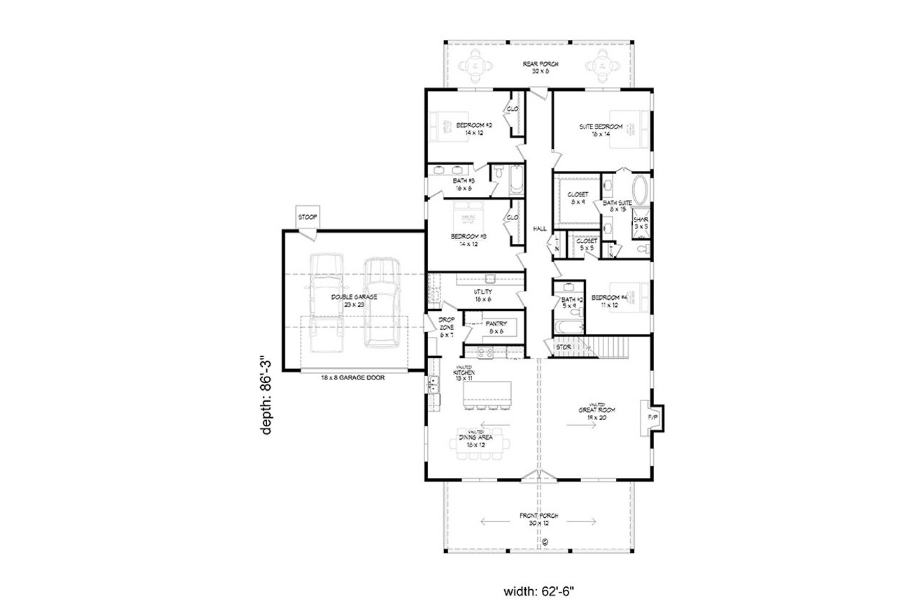 Country House Plan - Pleasant Ridge A 22832 - 1st Floor Plan