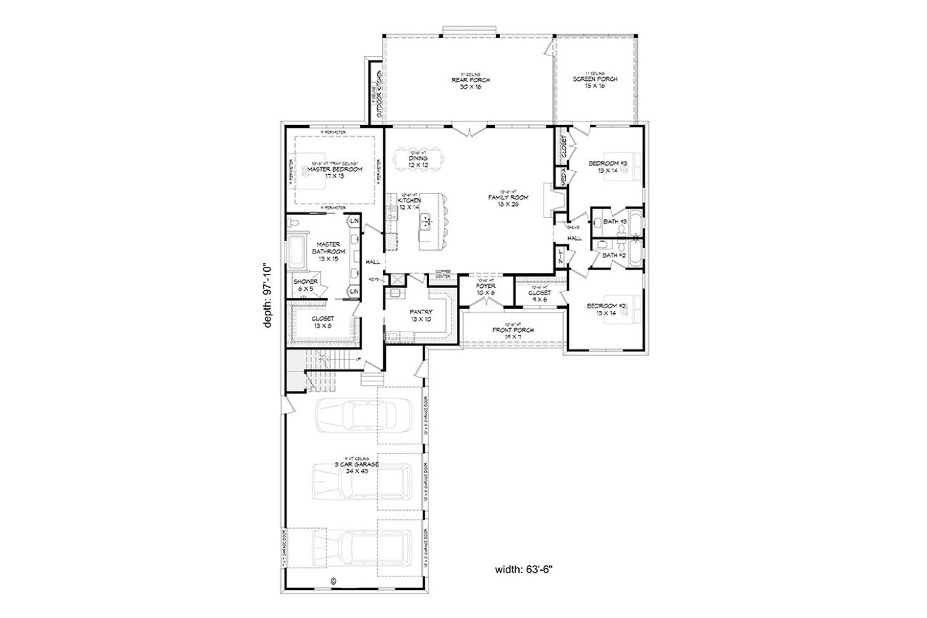 Ranch House Plan - Lake Pointe 73563 - 1st Floor Plan