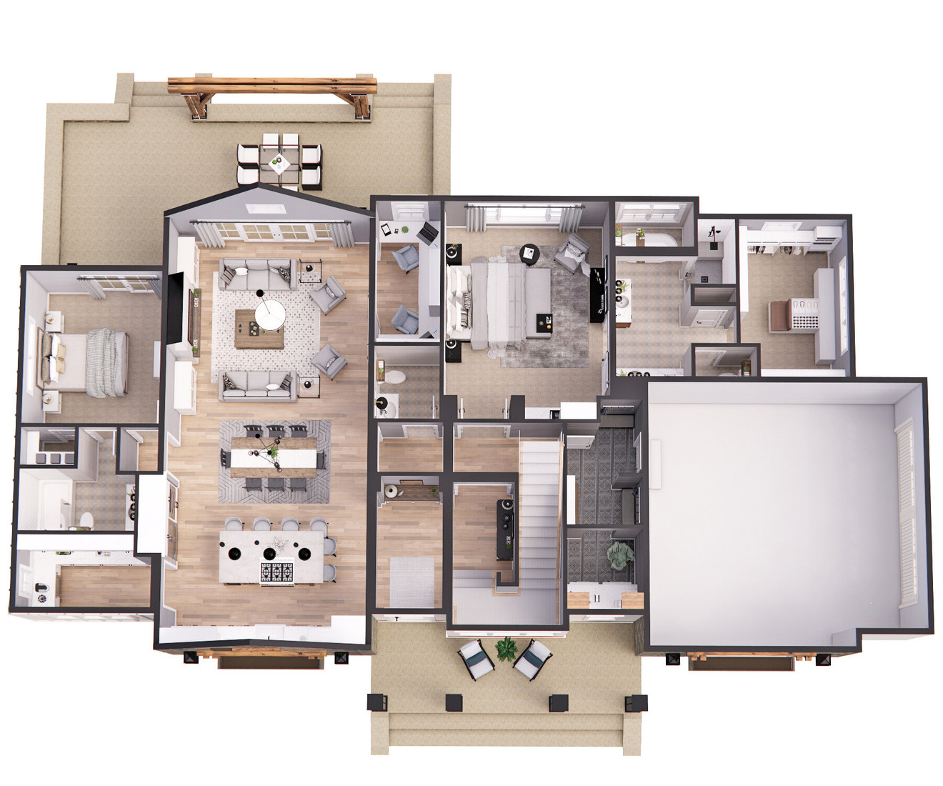 Farmhouse House Plan - Royal Oaks 74988 - 1st Floor Plan Dollhouse - 