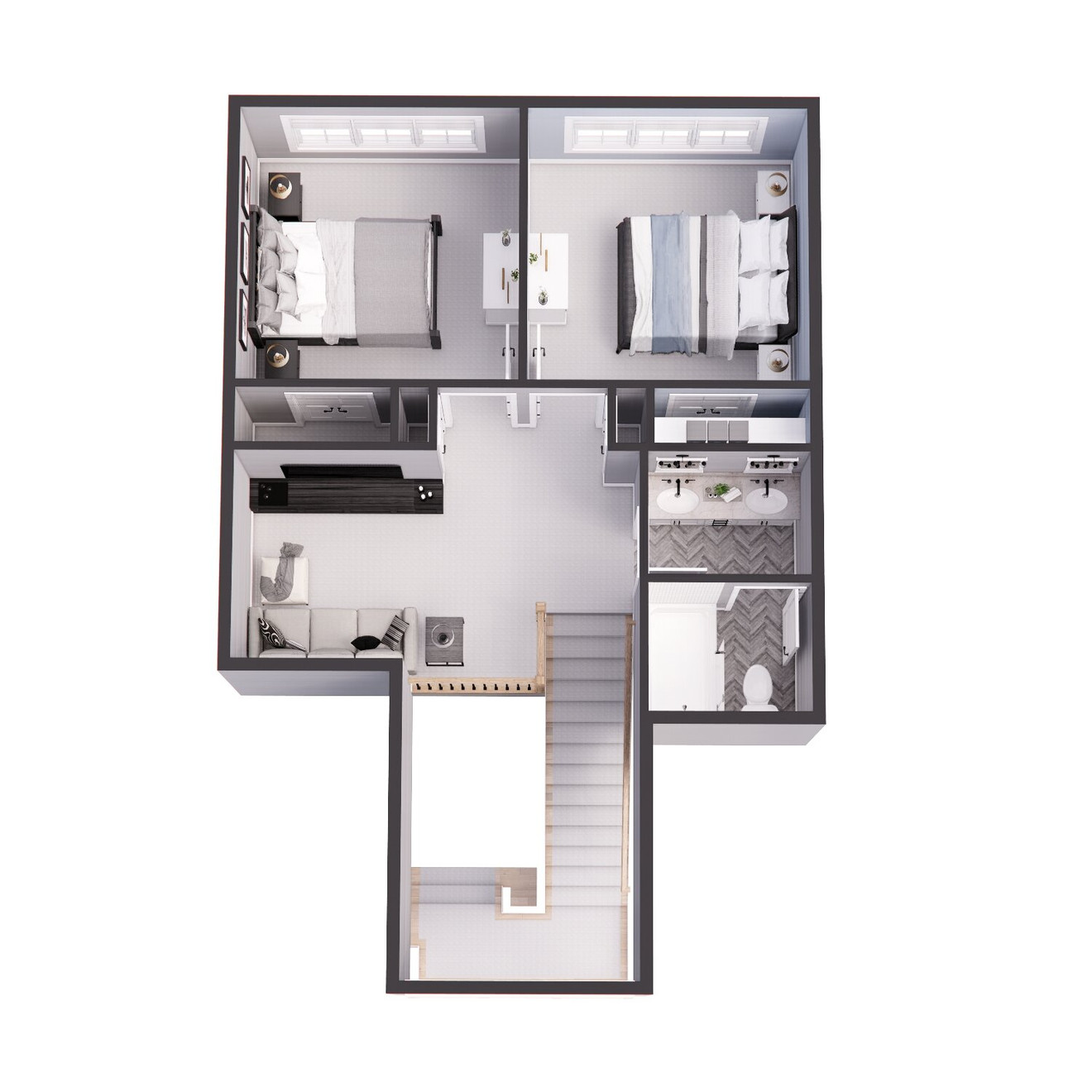 Farmhouse House Plan - Royal Oaks 74988 - 2nd Floor Plan Dollhouse - 