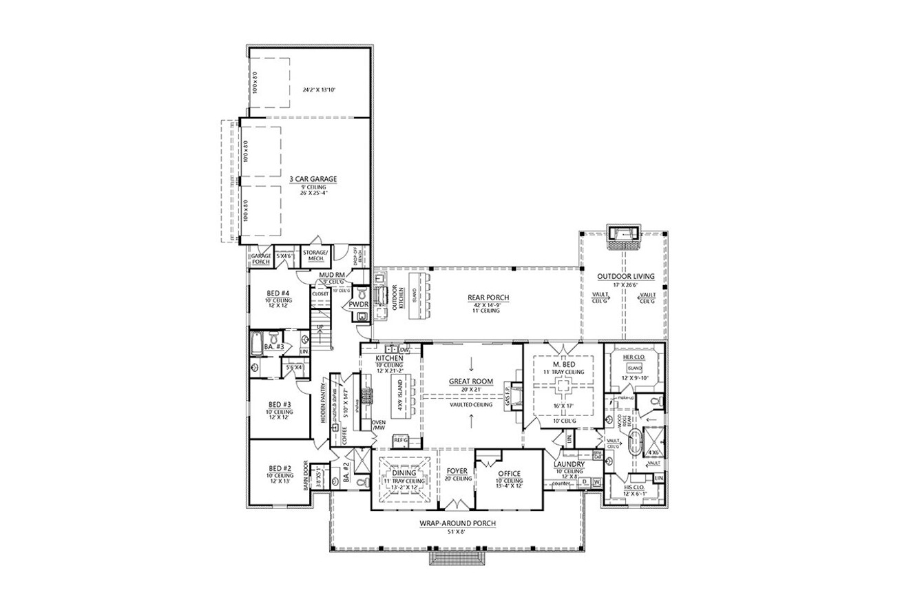 Farmhouse House Plan - Sugar Hill 56979 - 1st Floor Plan