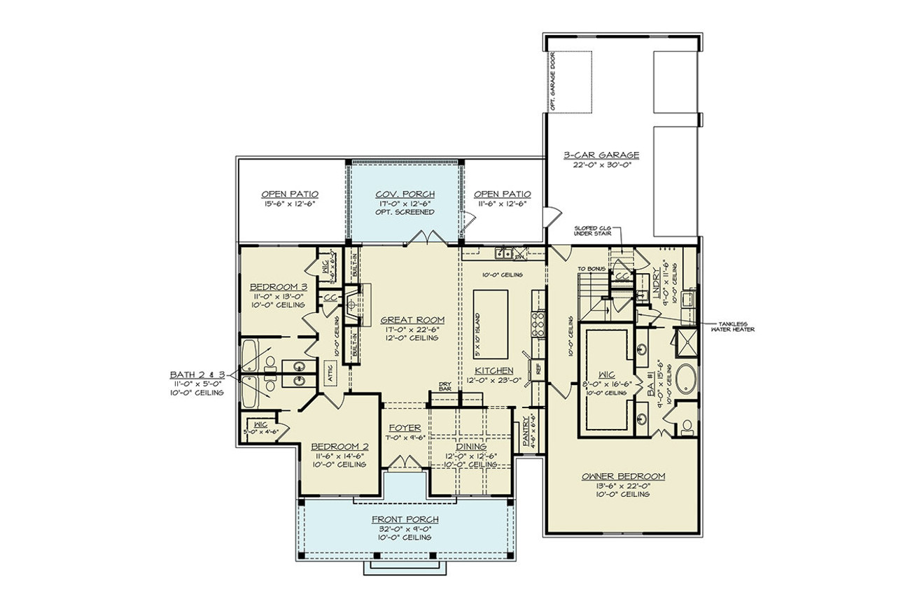 Farmhouse House Plan - Pinecrest 78555 - 1st Floor Plan