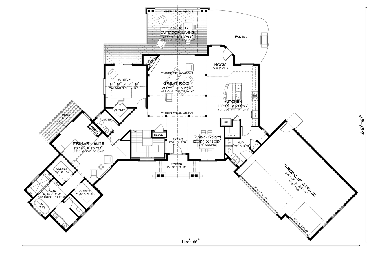 Mountain Rustic House Plan - Abrams Mountain 20912 - 1st Floor Plan