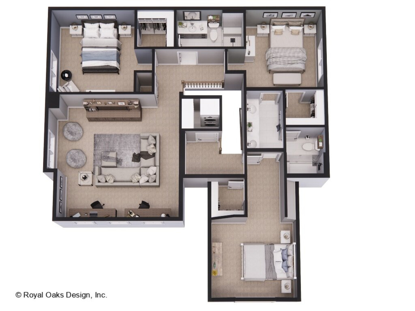 Farmhouse Style Plan Emerald - 2nd Floor Plan - Dollhouse - 