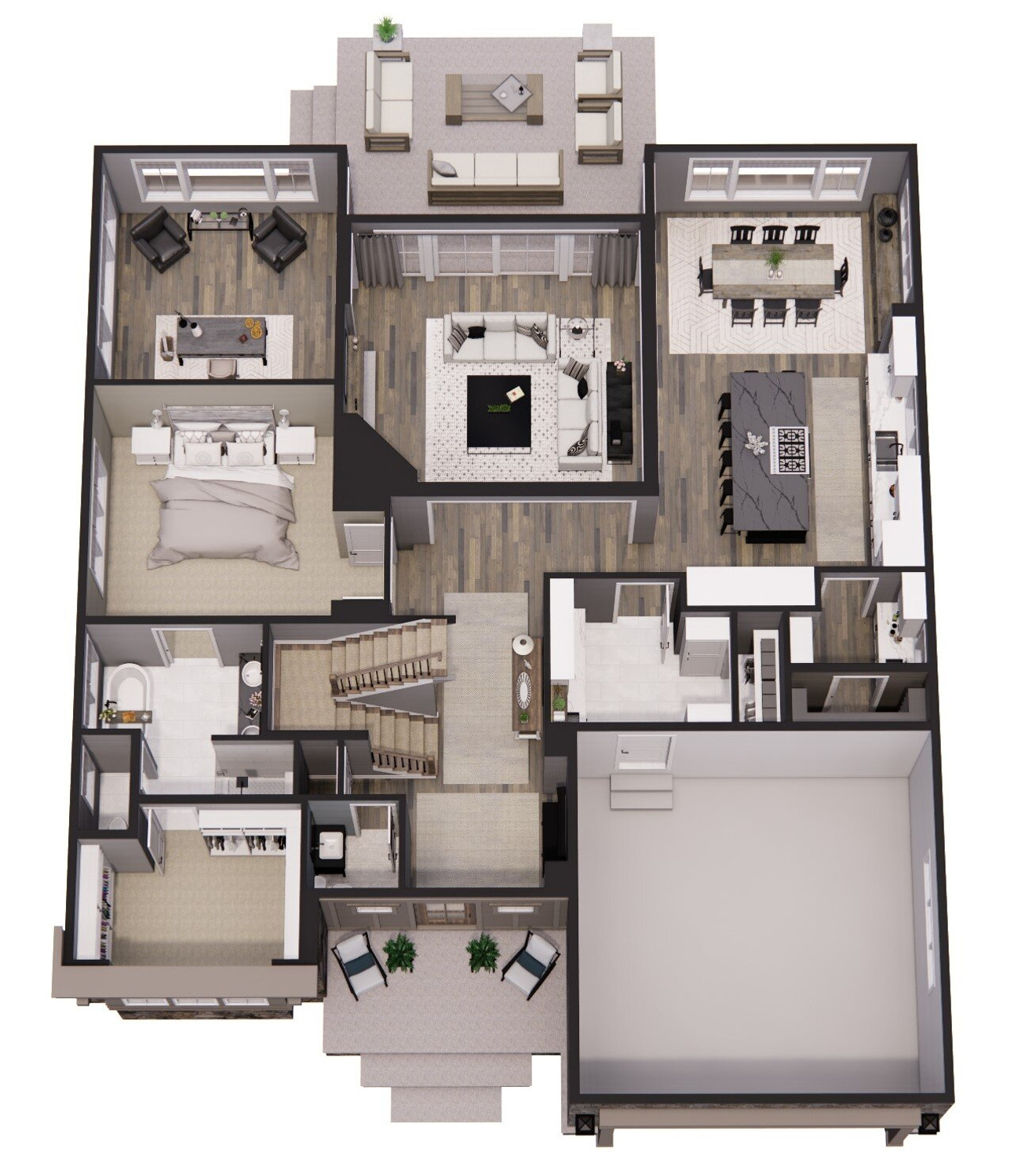 Craftsman House Plan - Peachtree 94335 - 1st Floor Plan Dollhouse - 
