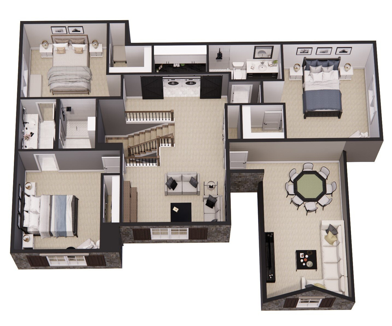 Craftsman House Plan - Peachtree 94335 - 2nd Floor Plan Dollhouse - 