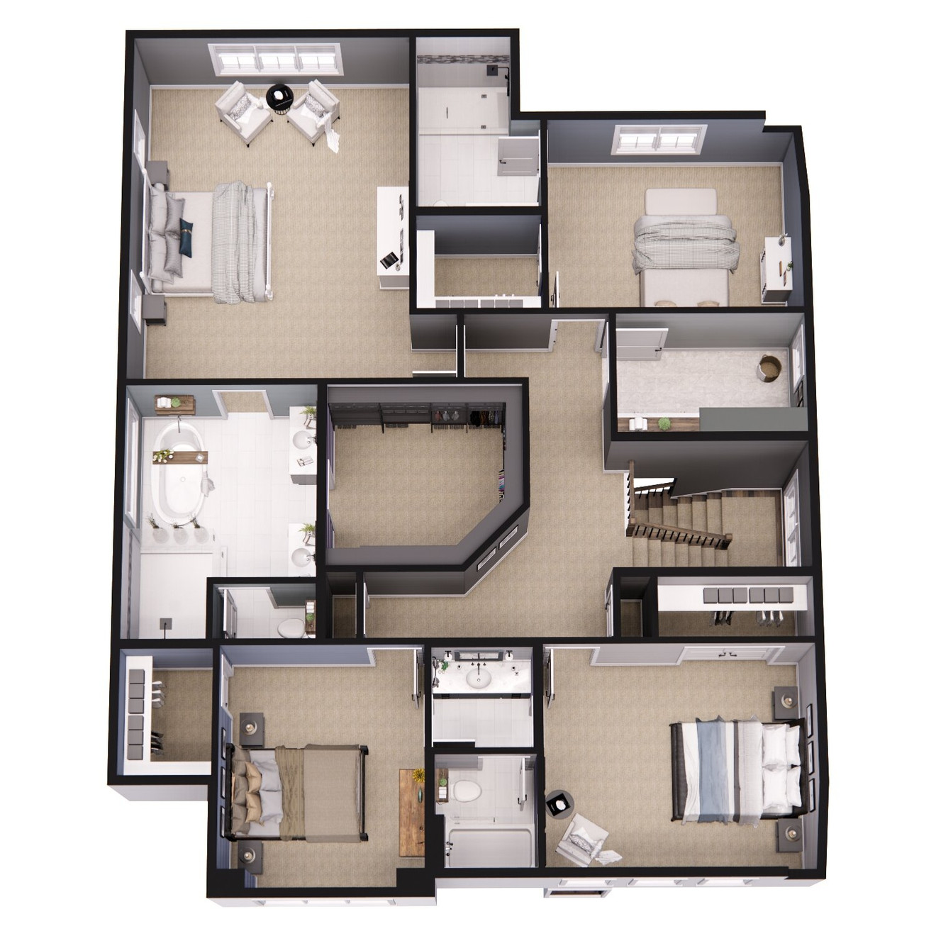Farmhouse House Plan - Oak Run 70310 - 2nd Floor Plan Dollhouse - 