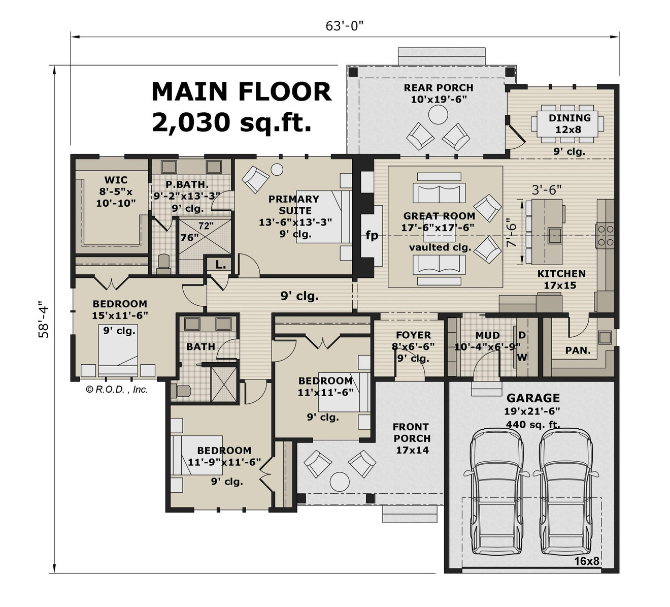 Farmhouse House Plan - Falcon Ranch 74205 - 1st Floor Plan