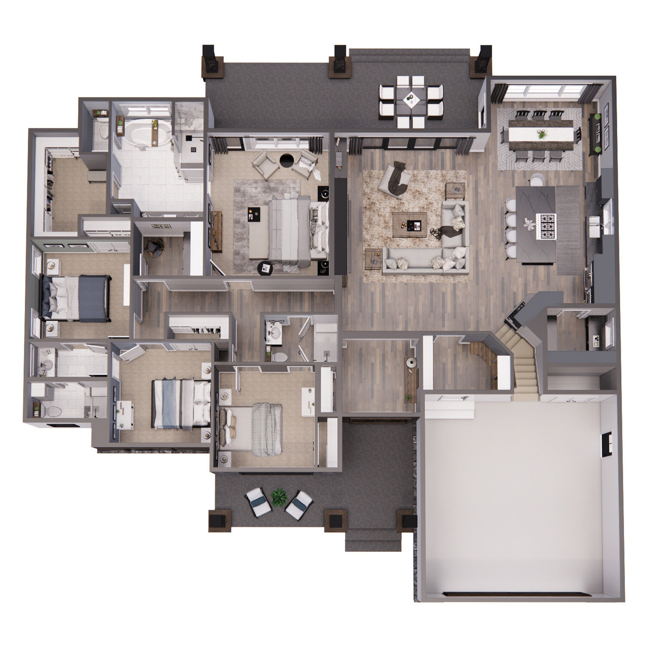 Farmhouse House Plan - Meriden 46607 - 1st Floor Dollhouse - 1st Floor Plan