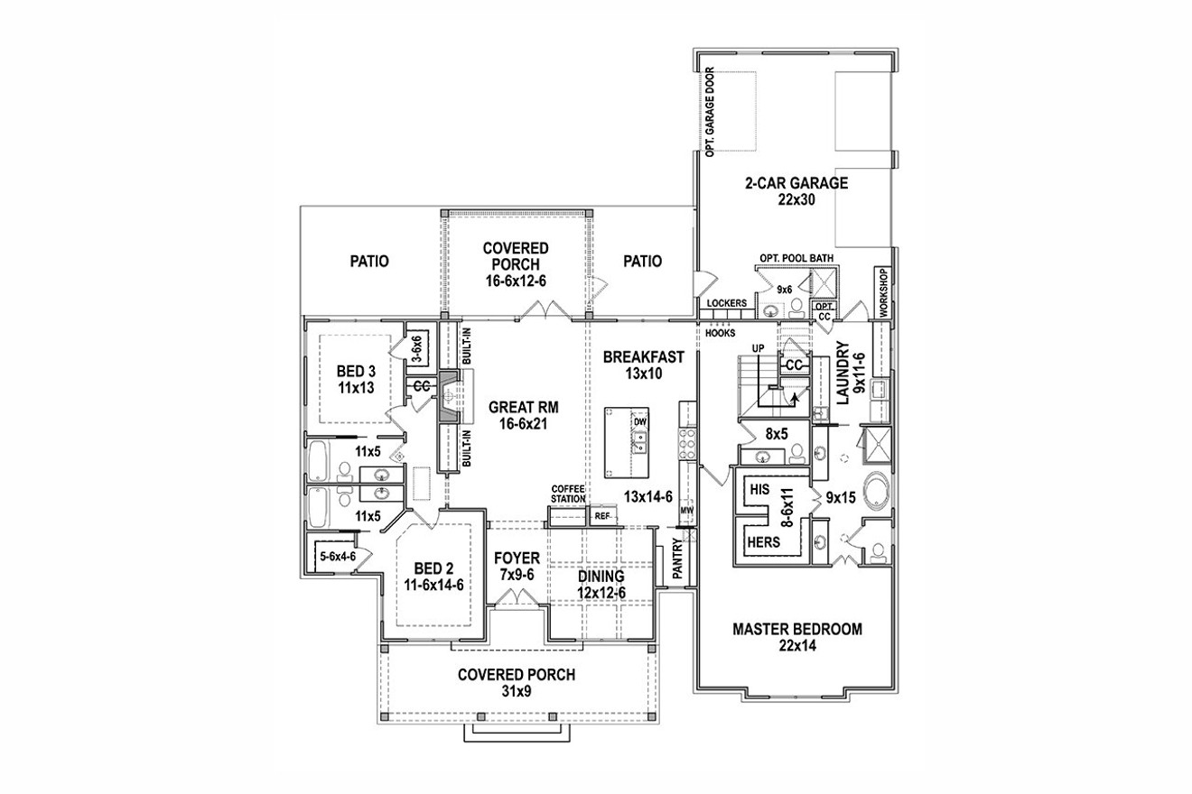 Farmhouse House Plan - Acorn Trail 98469 - 1st Floor Plan