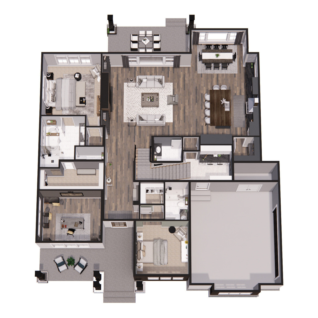 Farmhouse House Plan - Cedar Heights 98647 - 1st Floor Plan Dollhouse - 