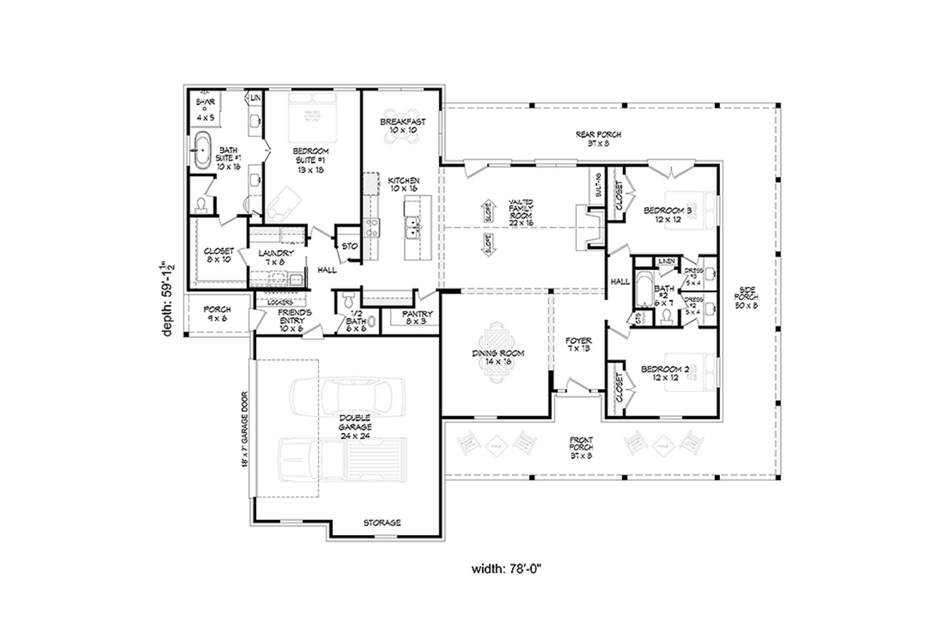 Farmhouse House Plan - Willow Farmhouse 2 48564 - 1st Floor Plan