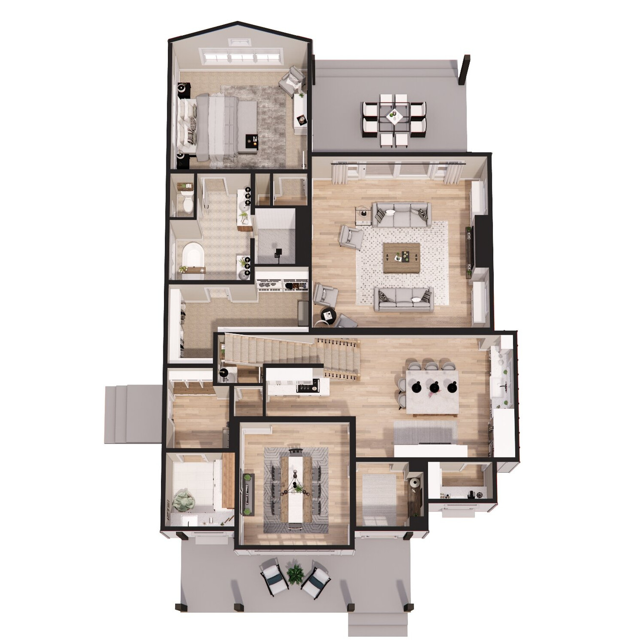 Craftsman House Plan - Crystal Creek 78646 - 1st Floor Plan Dollhouse - 