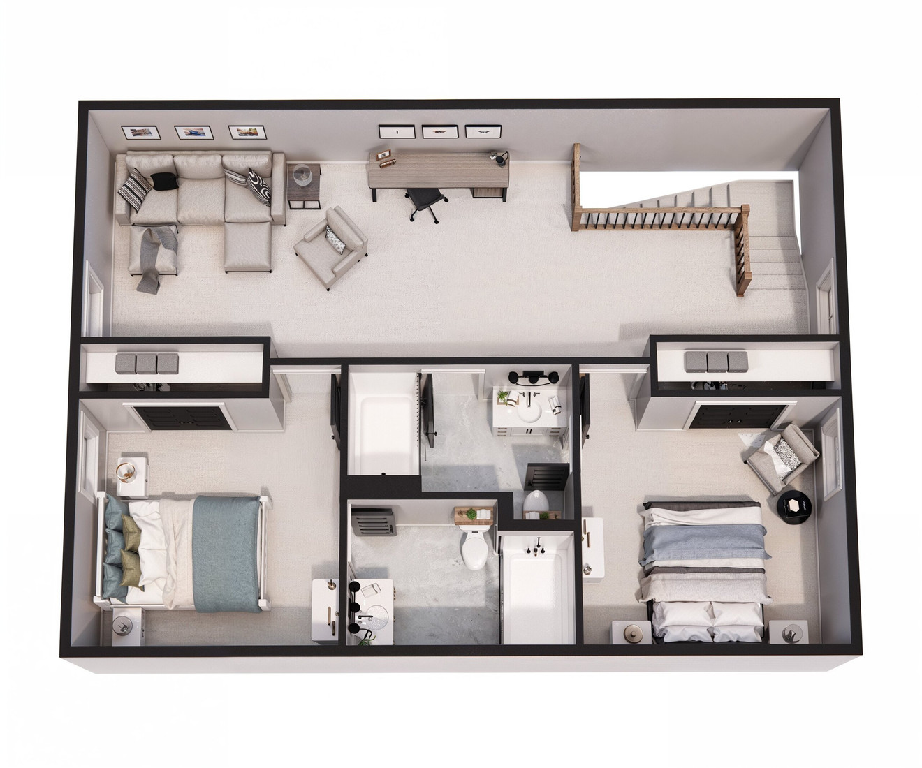 Farmhouse Style Plan - Ashburn - Aerial Second Floor Plan - 