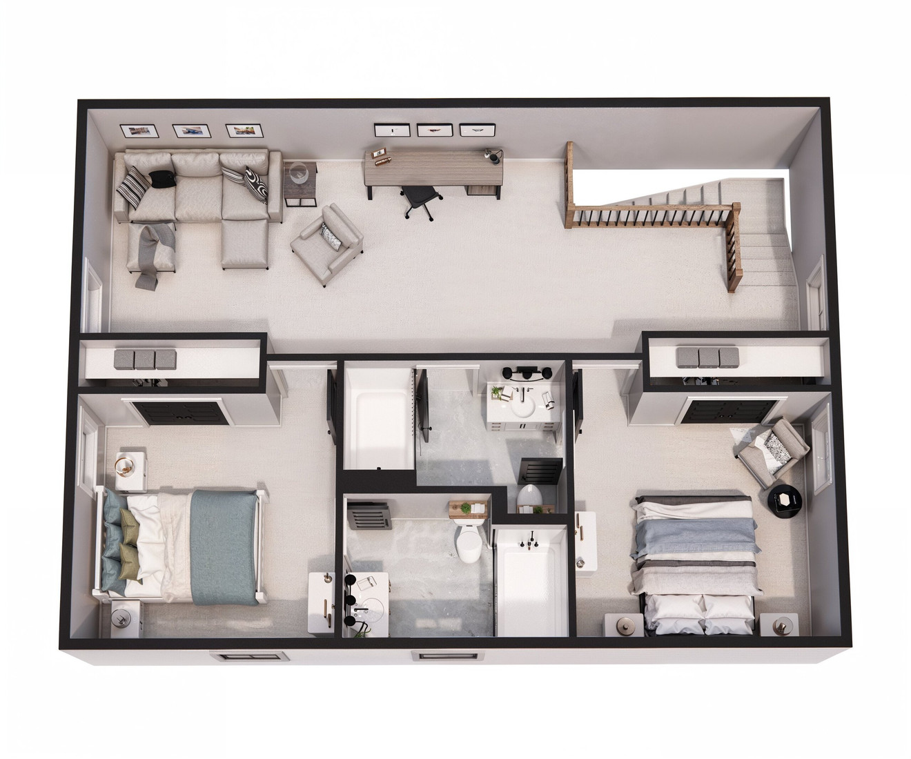 Farmhouse Style Plan - Ashland - Aerial Second Floor Plan - 2nd Floor Plan