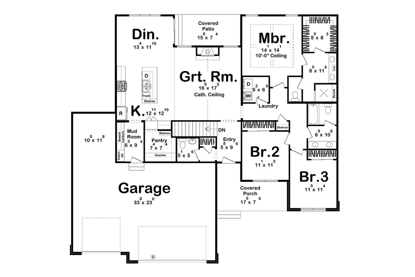 Farmhouse House Plan - Caroline 55725 - 1st Floor Plan