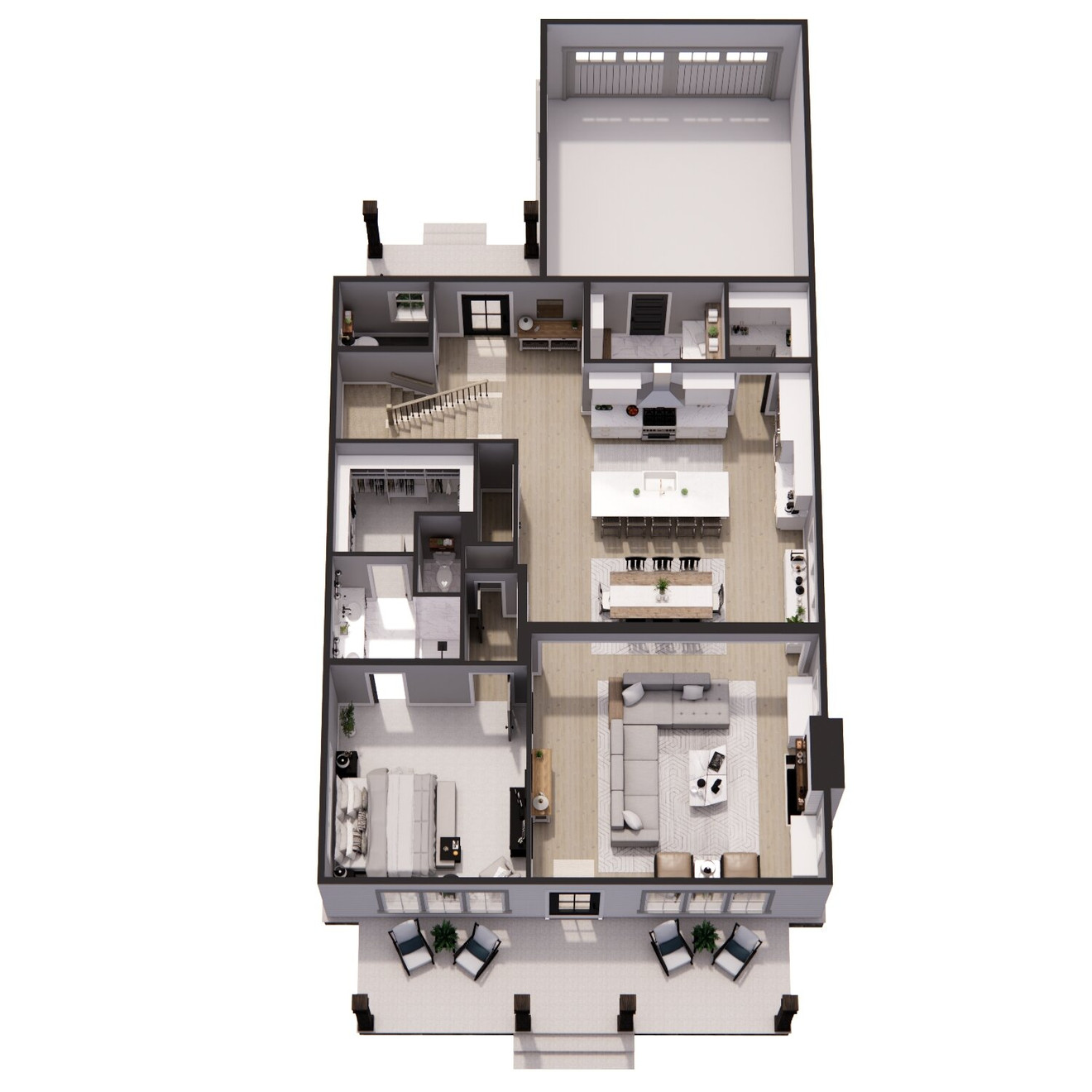 Country Style Plan - Hayfield - Aerial First Floor Plan - 