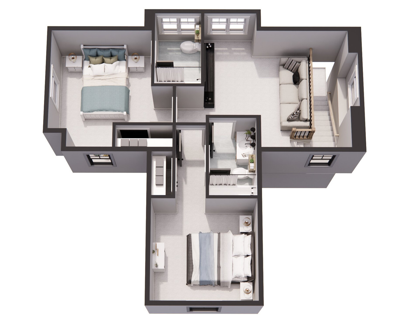 Country Style Plan - Prescott - Aerial Second Floor Plan - 