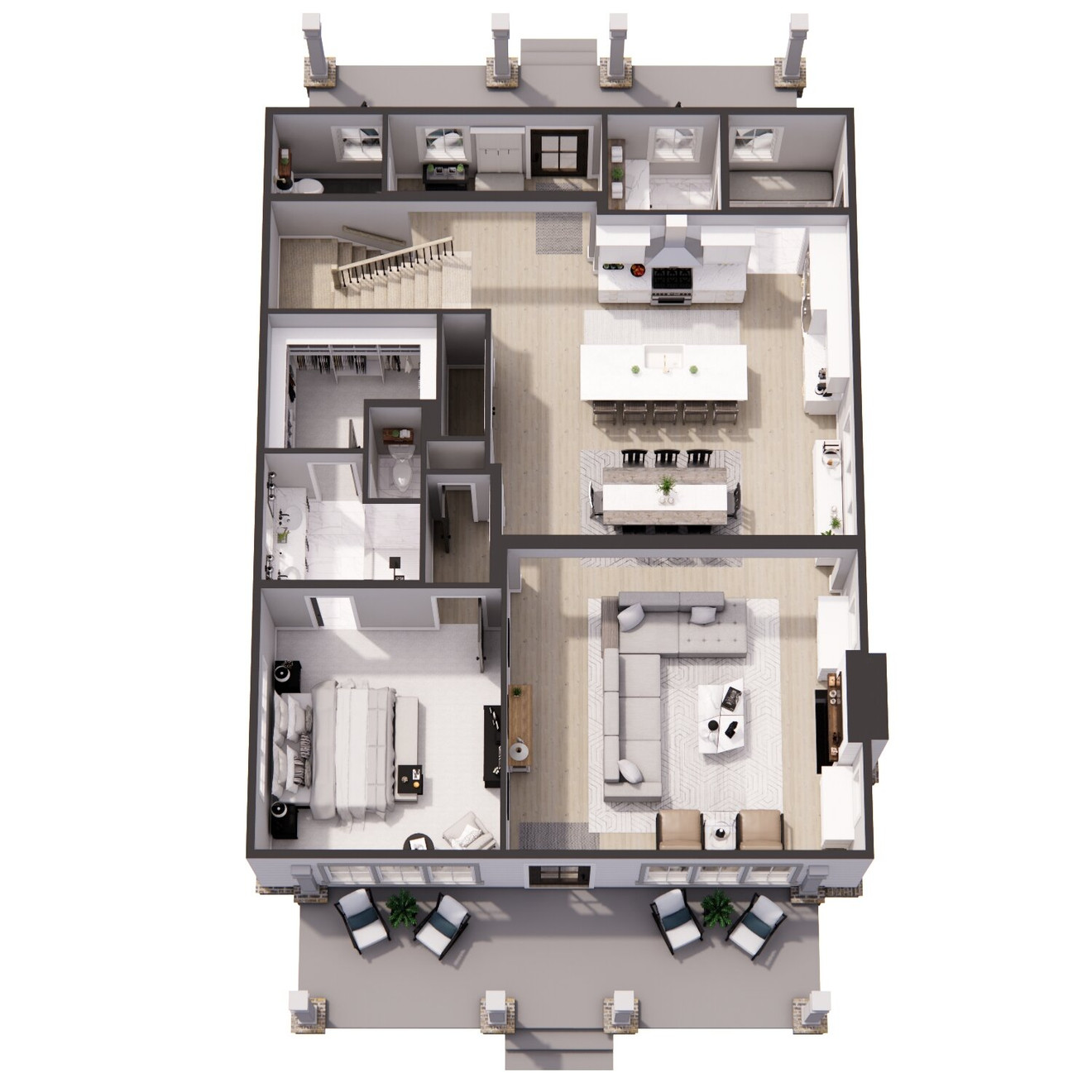 Farmhouse House Plan - Haywood 56686 - 1st Floor Plan Dollhouse - 