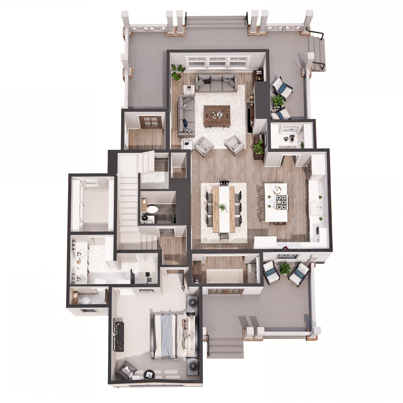 Farmhouse House Plan - Preston 80495 - 1st Floor Plan Dollhouse - 