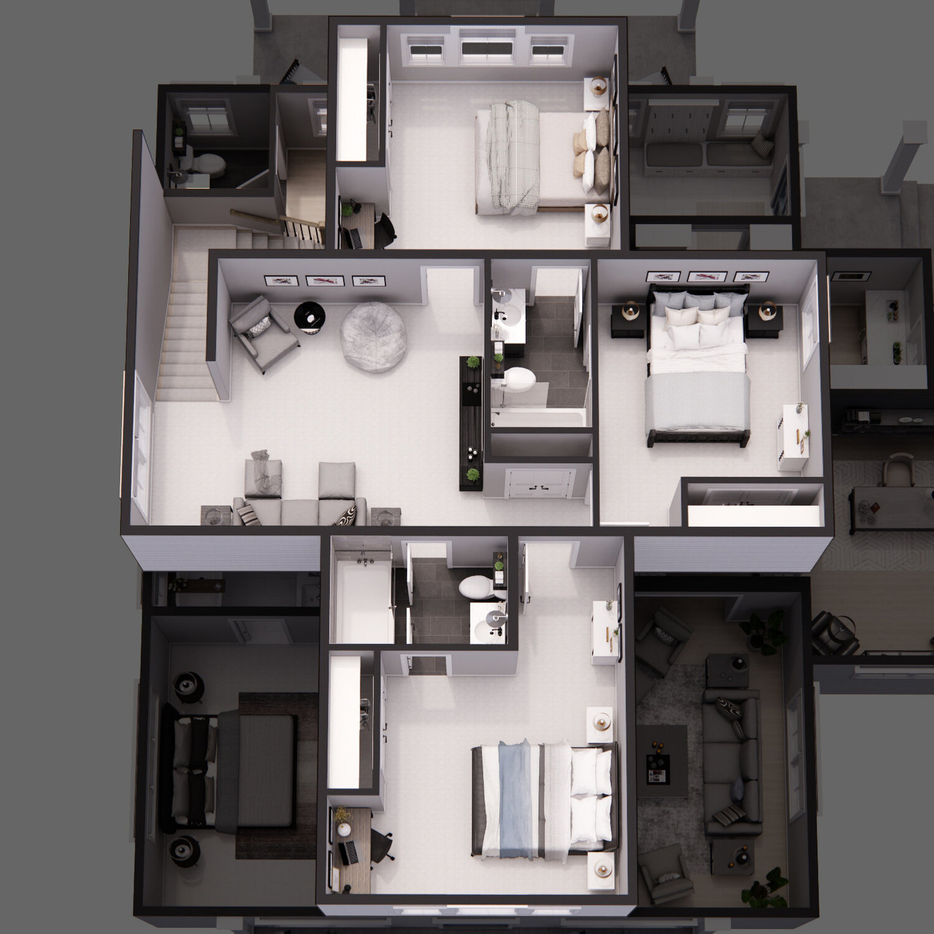 Farmhouse House Plan - Monroe 64493 - 2nd Floor Plan Dollhouse - 