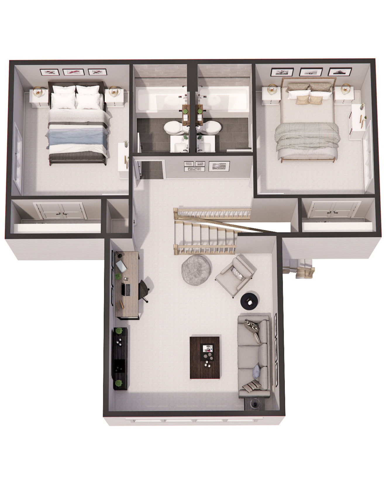 Bungalow House Plan - Bentonville 64639 - 2nd Floor Plan Dollhouse - 