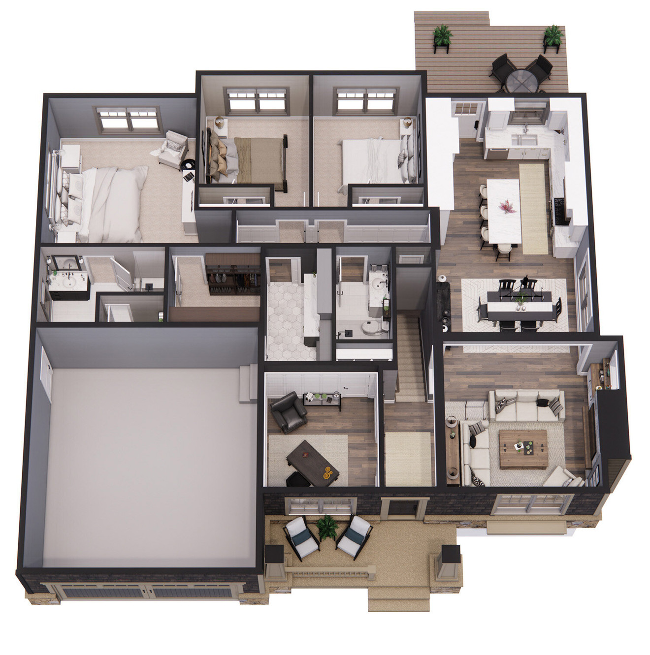 Craftsman House Plan - Ivy Ridge 69314 - 1st Floor Plan Dollhouse - 