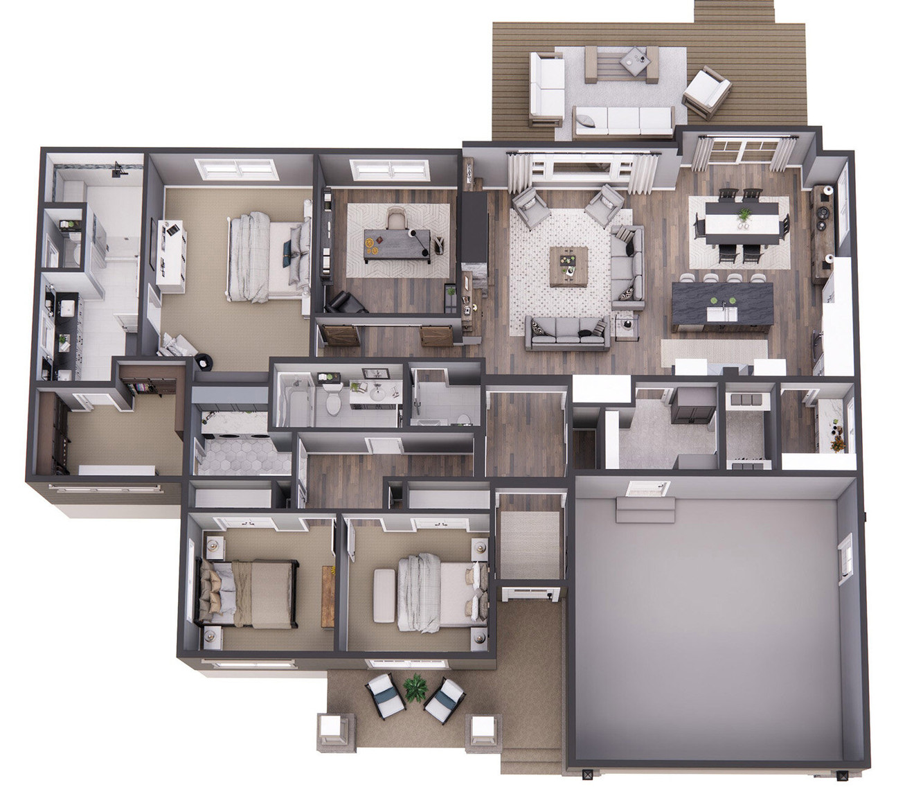 Craftsman House Plan - Aspen Shores 39902 - 1st Floor Plan Dollhouse - 