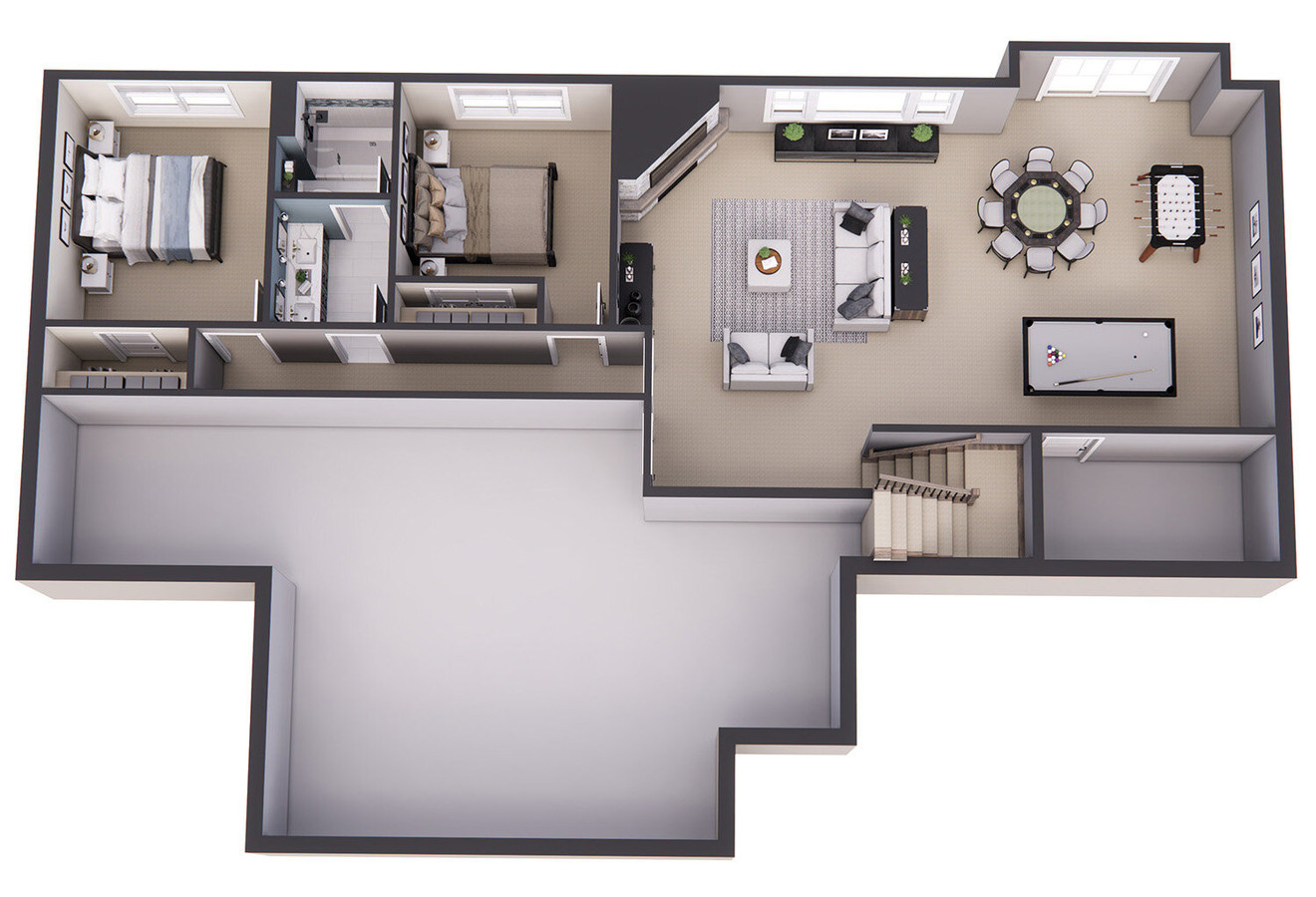 Craftsman House Plan - Aspen Shores 39902 - Basement Floor Plan Dollhouse - 