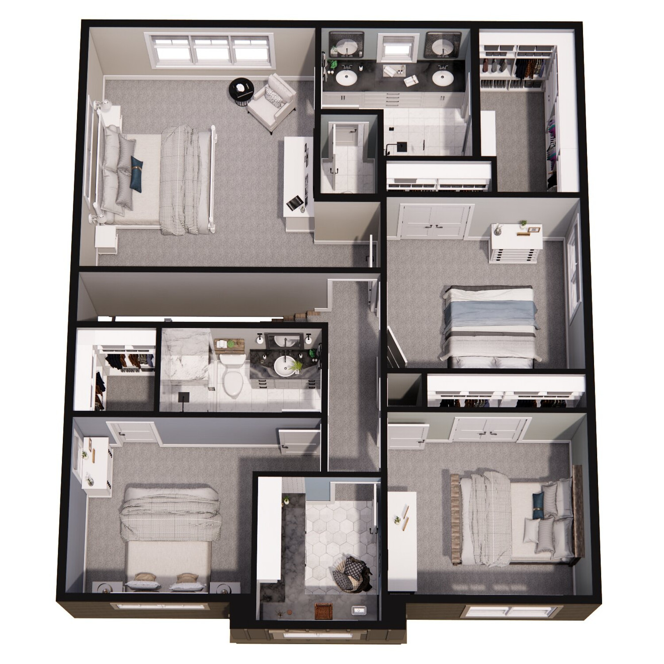 Craftsman House Plan - Woodlands 74847 - 2nd Floor Plan Dollhouse - 