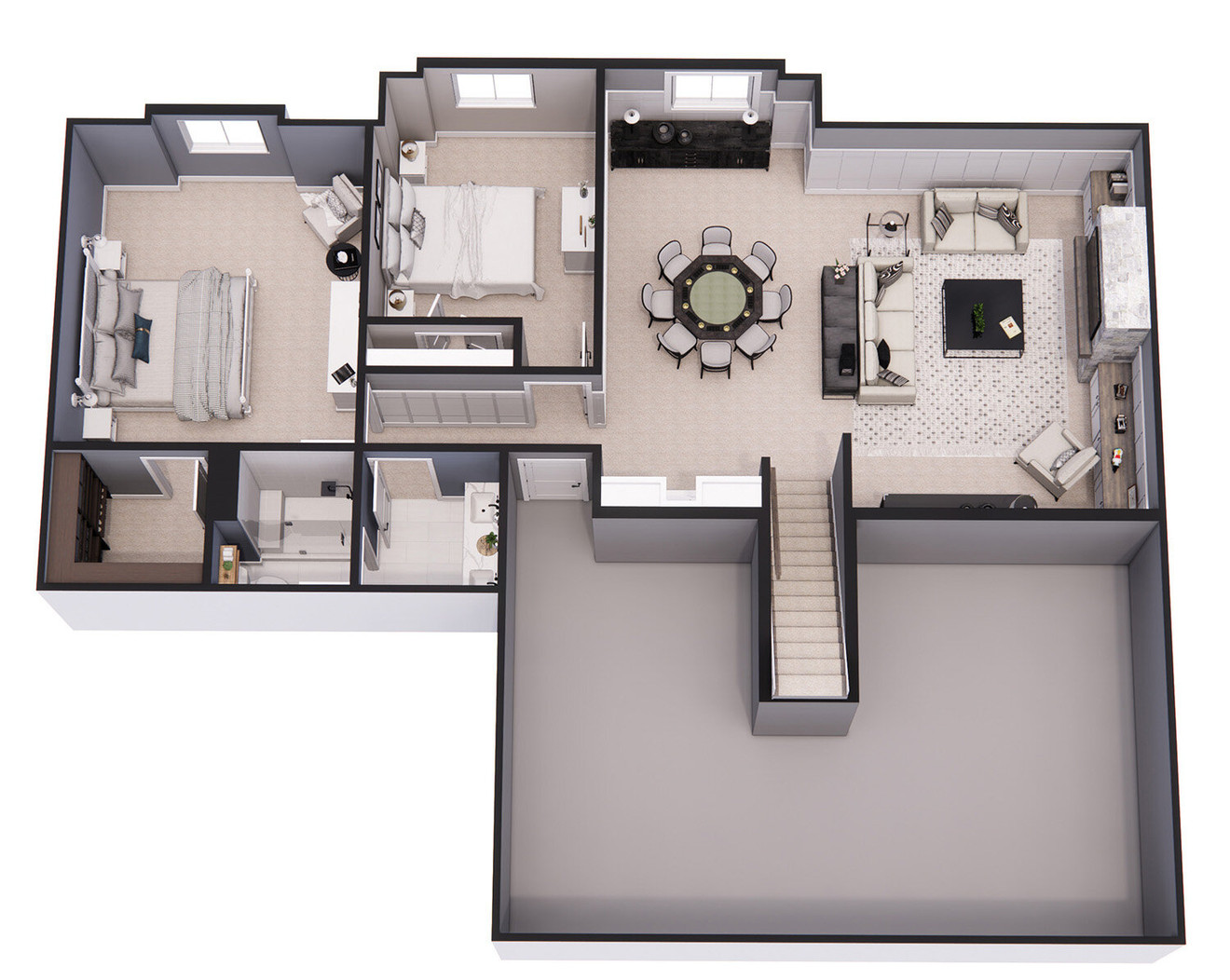 Traditional House Plan - Oakwood 60169 - Basement Floor Plan Dollhouse - 