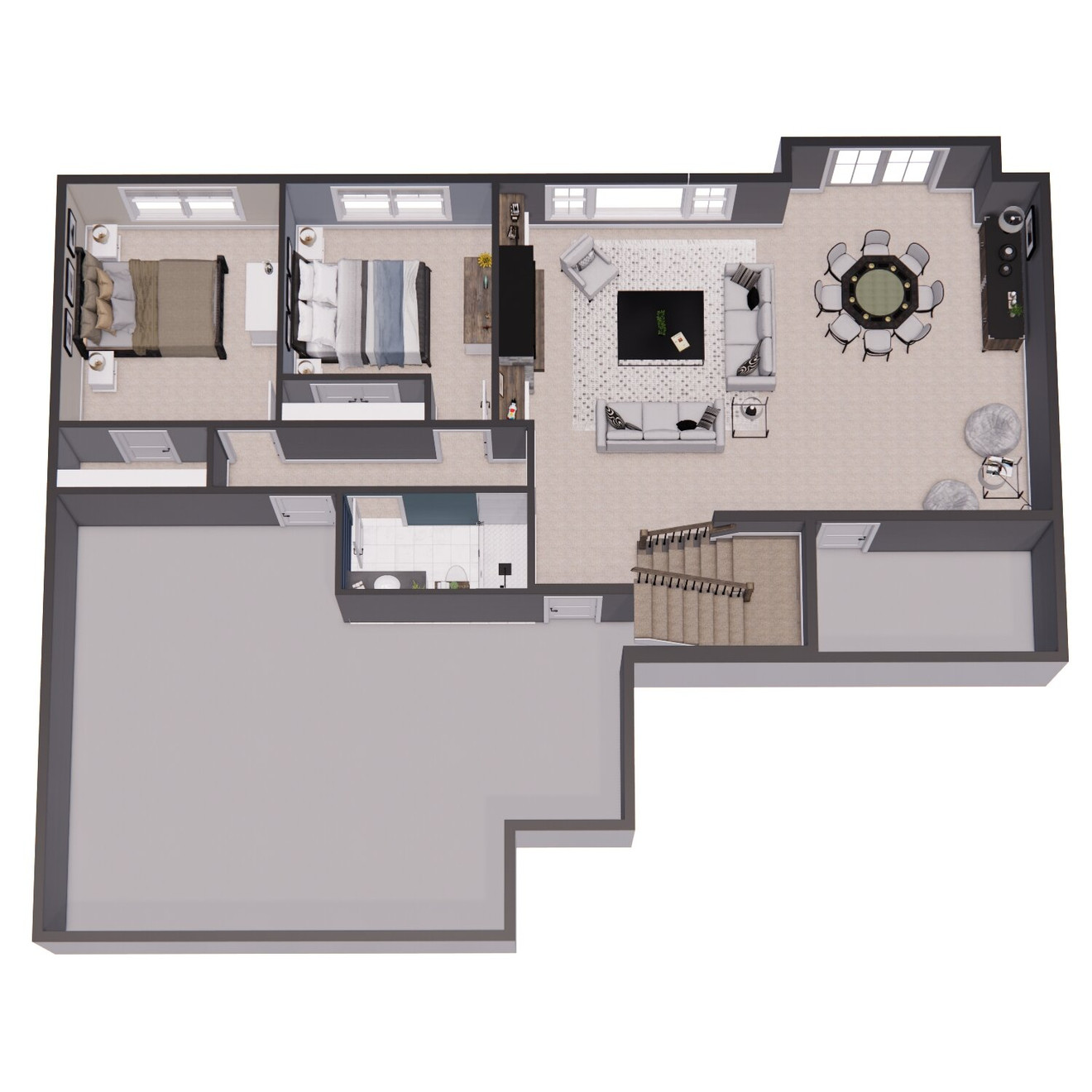 Traditional House Plan - Hawthorne 93602 - Basement Floor Plan Dollhouse - 