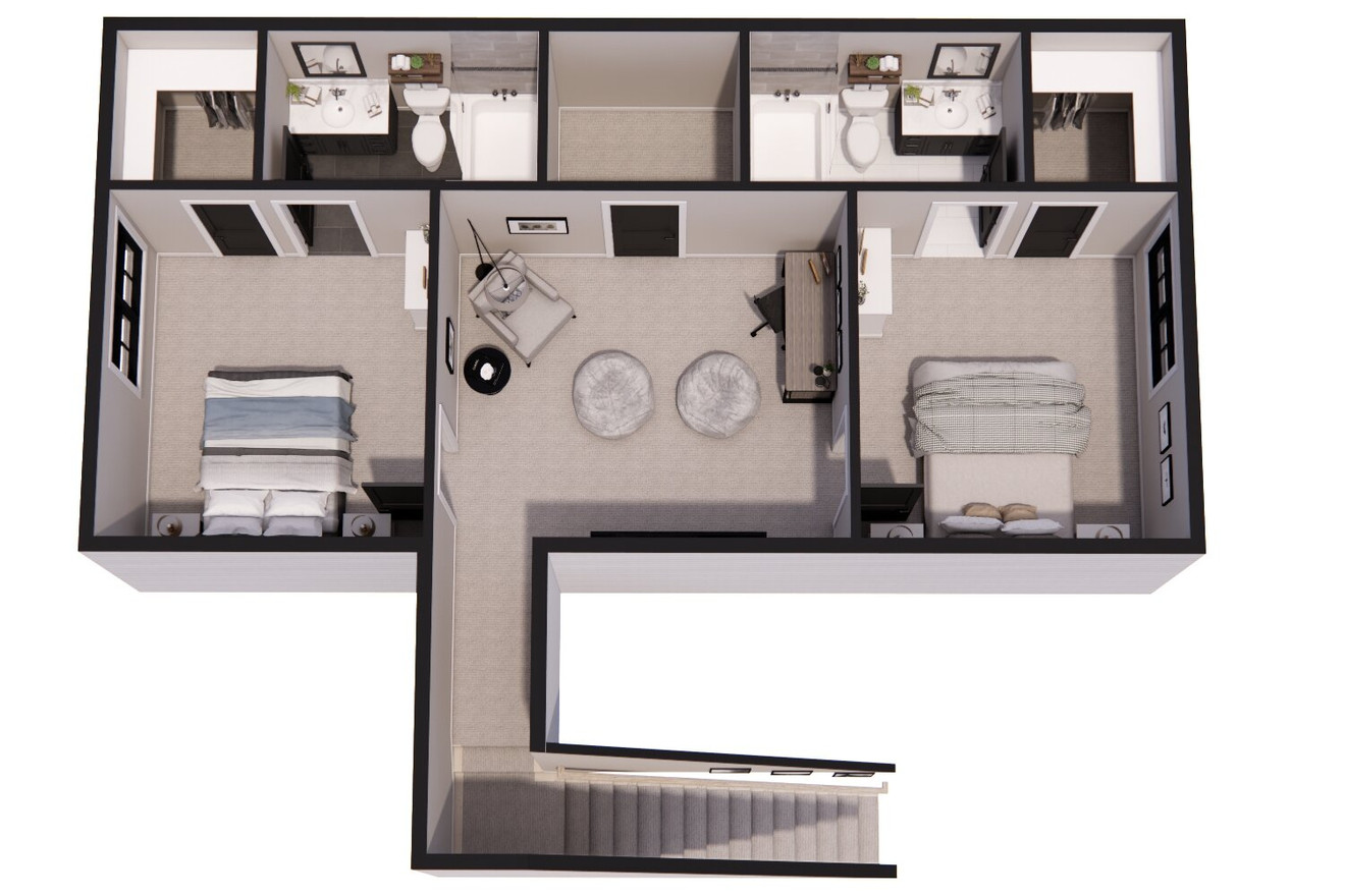 Farmhouse House Plan - Villanova 72886 - 2nd Floor Plan Dollhouse - 