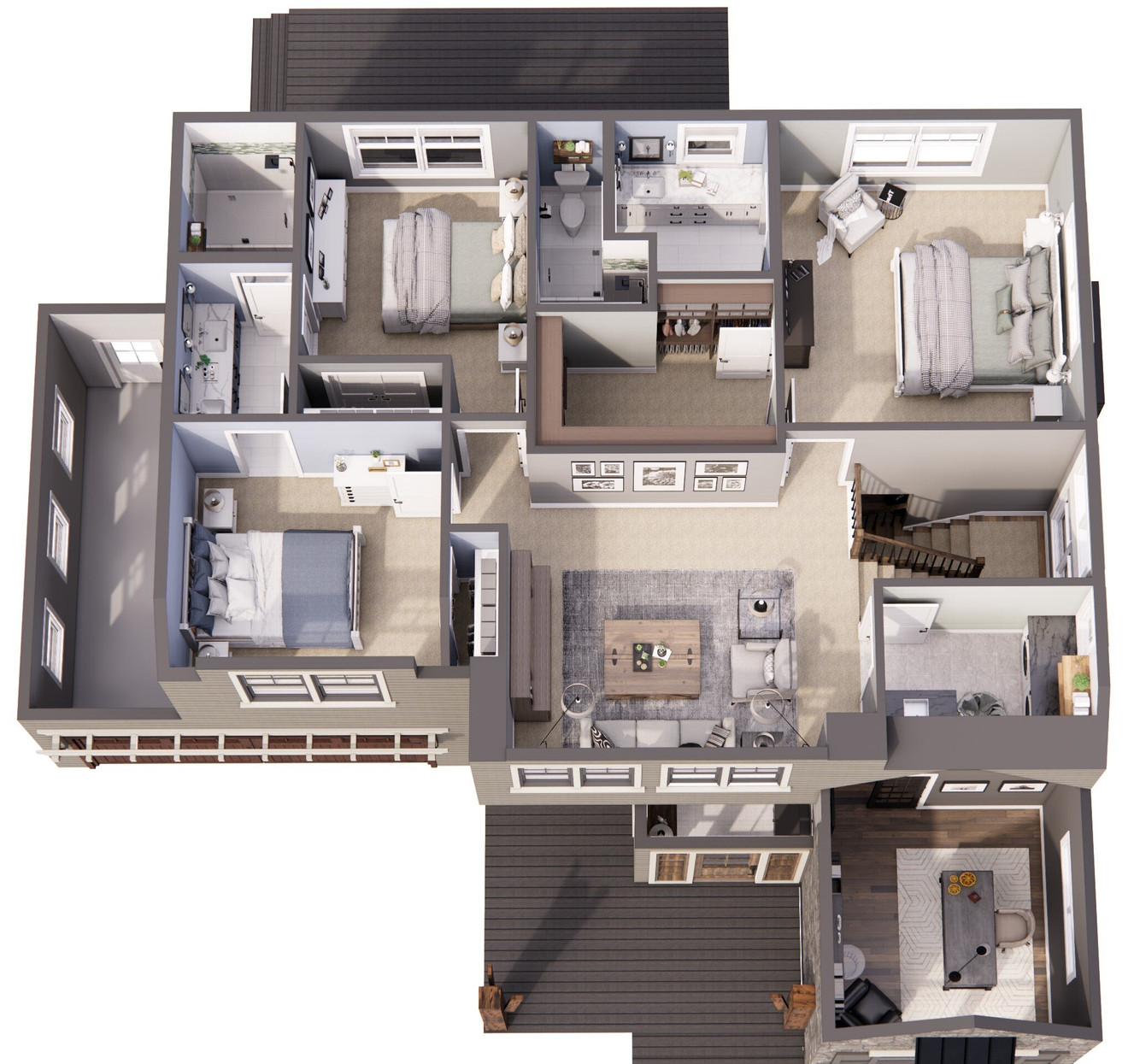 Traditional House Plan - Westerhill 64681 - 2nd Floor Plan Dollhouse - 