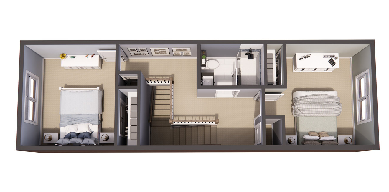 Craftsman House Plan - Augusta 53359 - 2nd Floor Plan Dollhouse - 