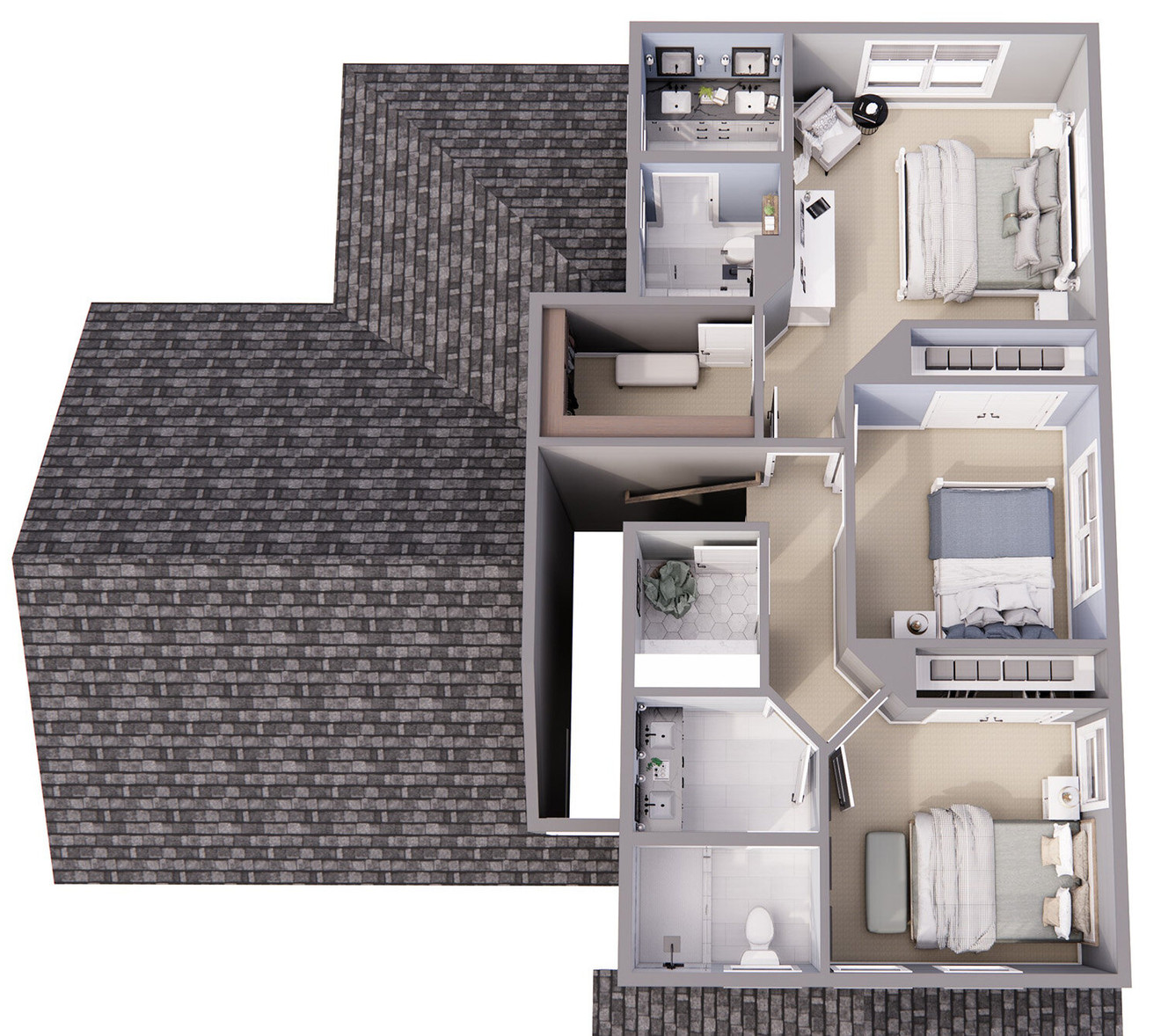Craftsman House Plan - Springfield 47332 - 2nd Floor Plan Dollhouse - 