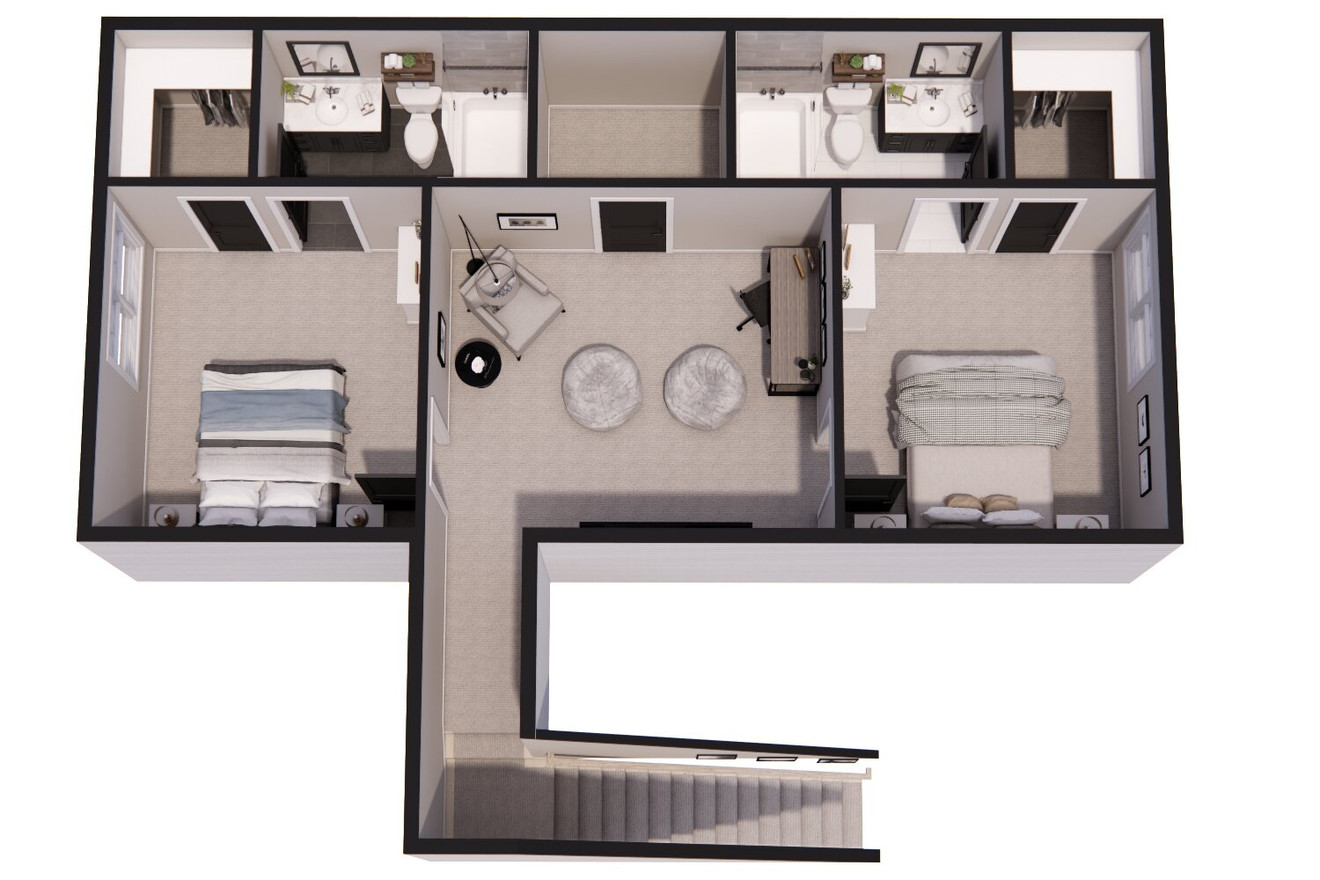Craftsman House Plan - Stowe 43730 - 2nd Floor Plan Dollhouse - 