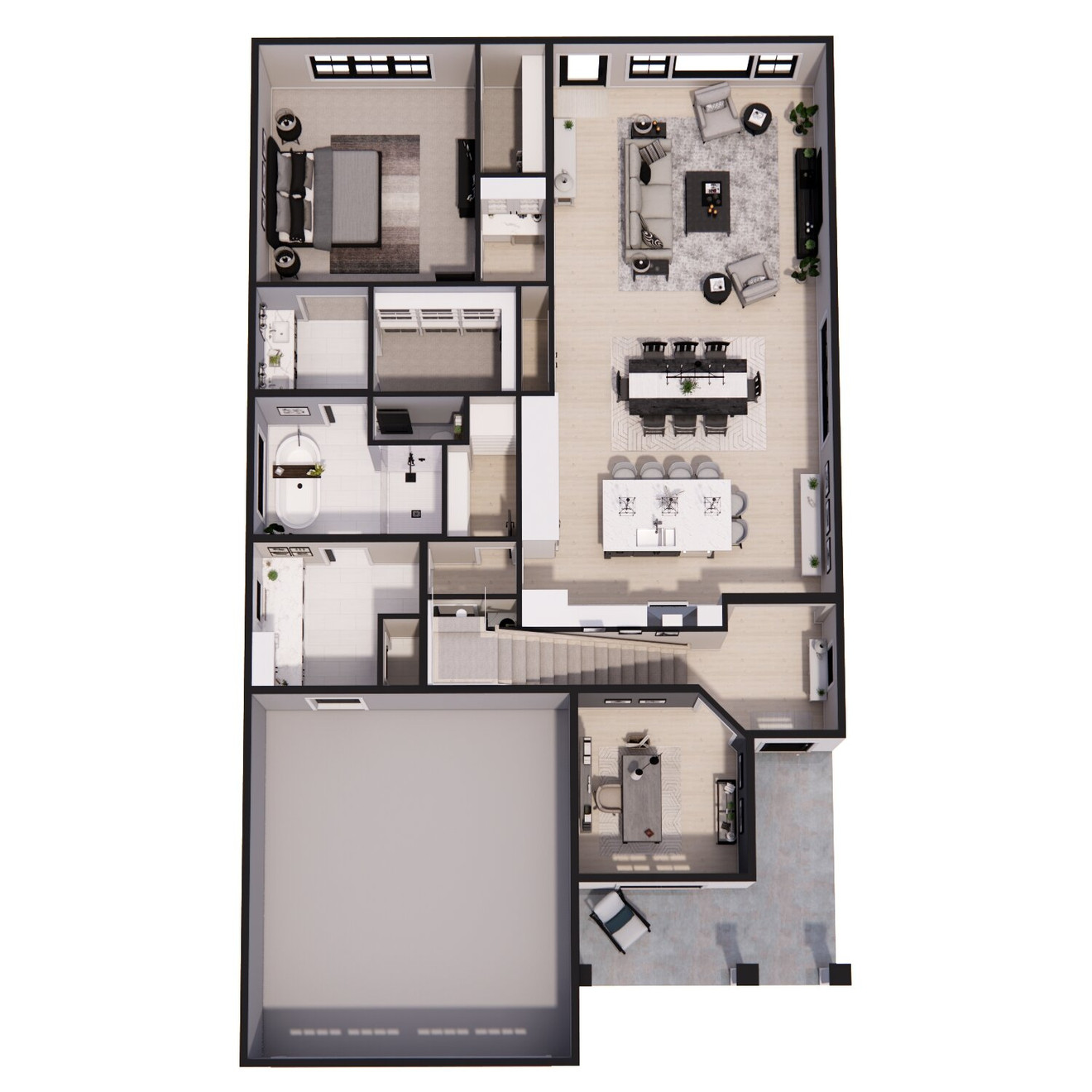 Craftsman House Plan - Linville 35334 - 1st Floor Plan Dollhouse - 