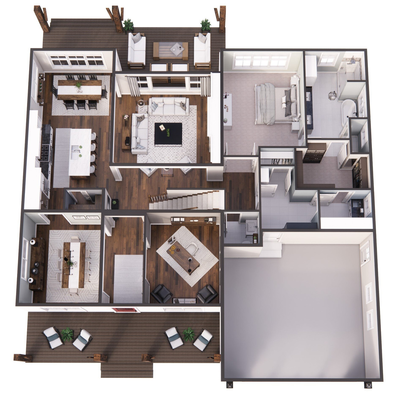 Farmhouse House Plan - Brushy Creek 26008 - 1st Floor Plan Dollhouse - 
