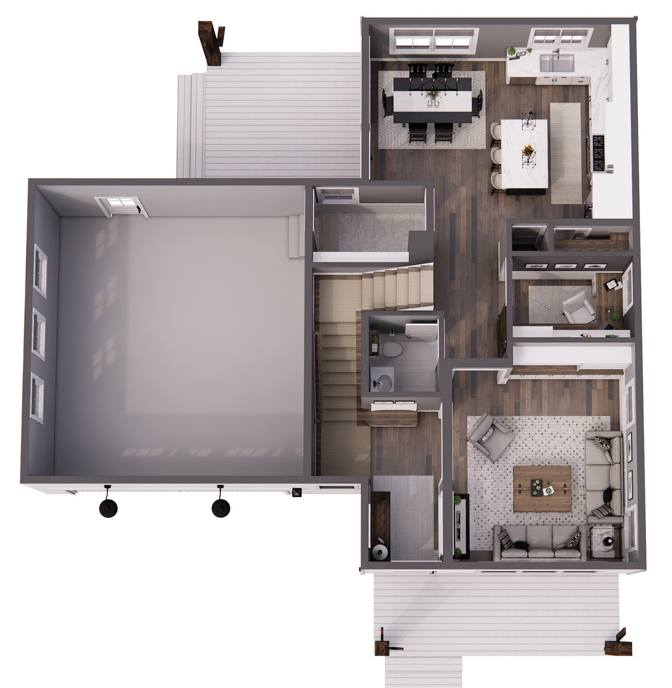 Farmhouse House Plan - Woodside 42371 - 1st Floor Plan Dollhouse - 